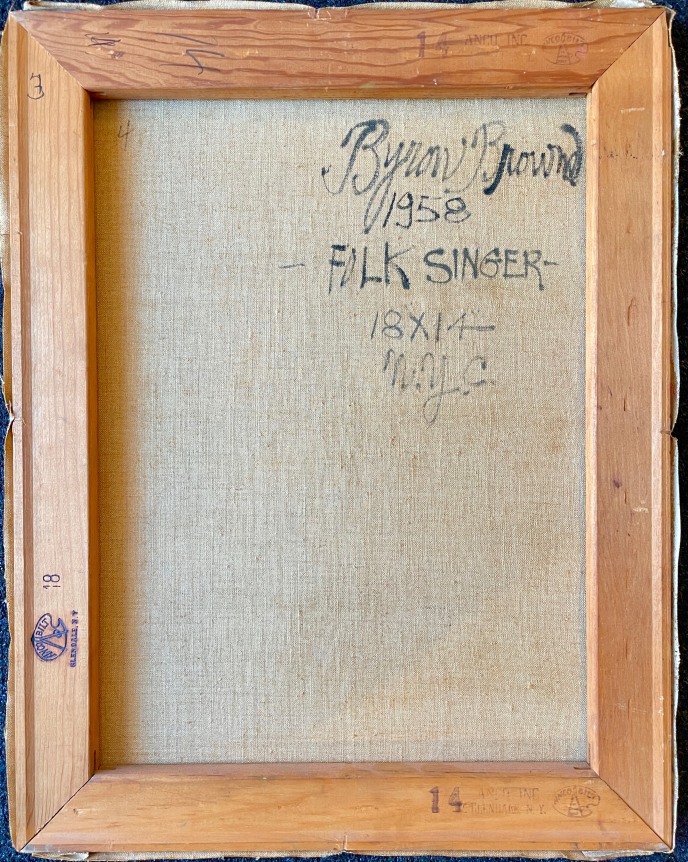 Verso image of the &quot;Folk Singer&quot; oil painting by Byron Browne.