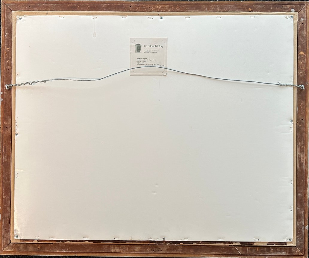 Image of verso on painting "Environs of a Bridge" by Seymour Franks.