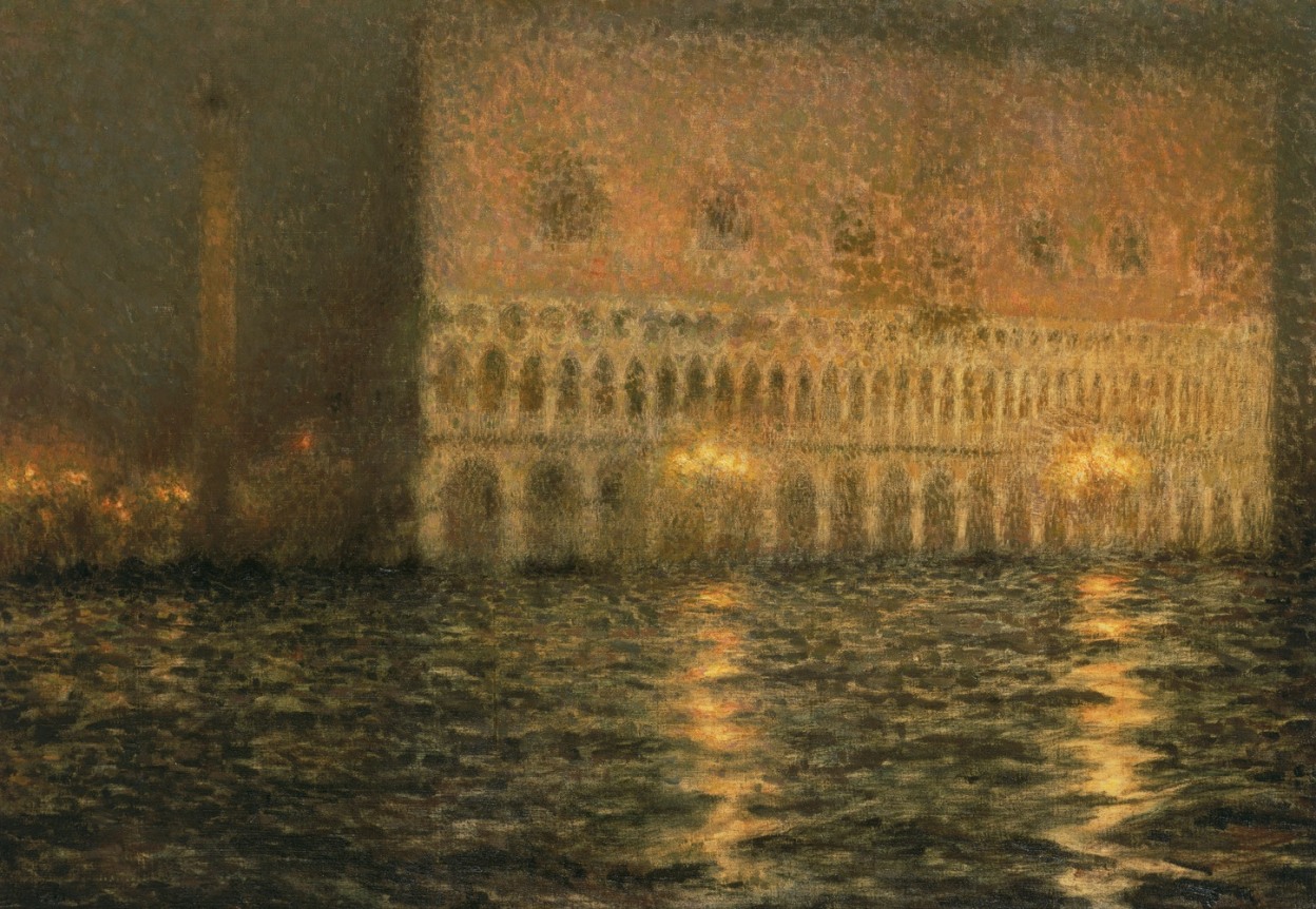 Image of Henri Le Sidaner sold oil painting depicting a Ducal Palace in the evening in Venice, Italy.