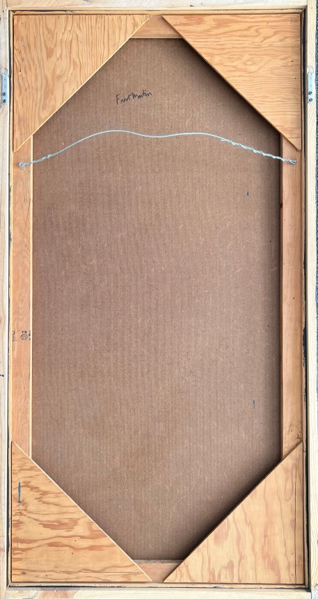 Image of verso of orange acrylic and pastel abstraction by Fred Martin.