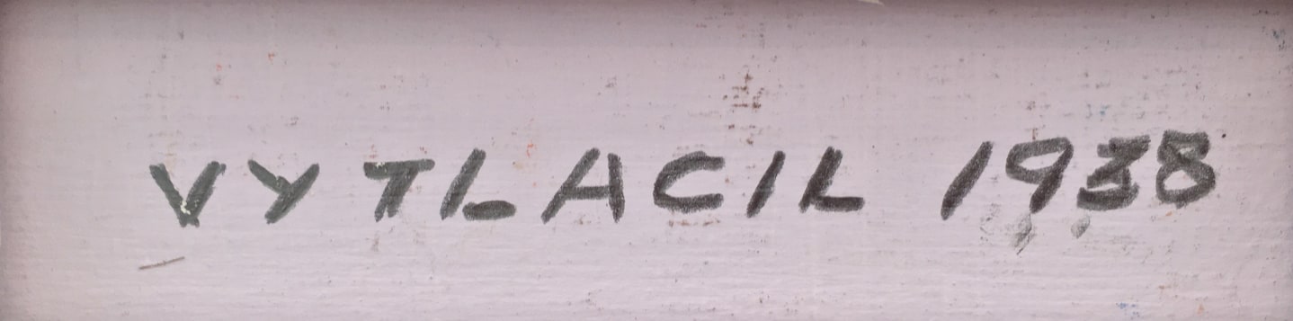 Verso signature on 1938 Untitled Abstraction by Vaclav Vytlacil.