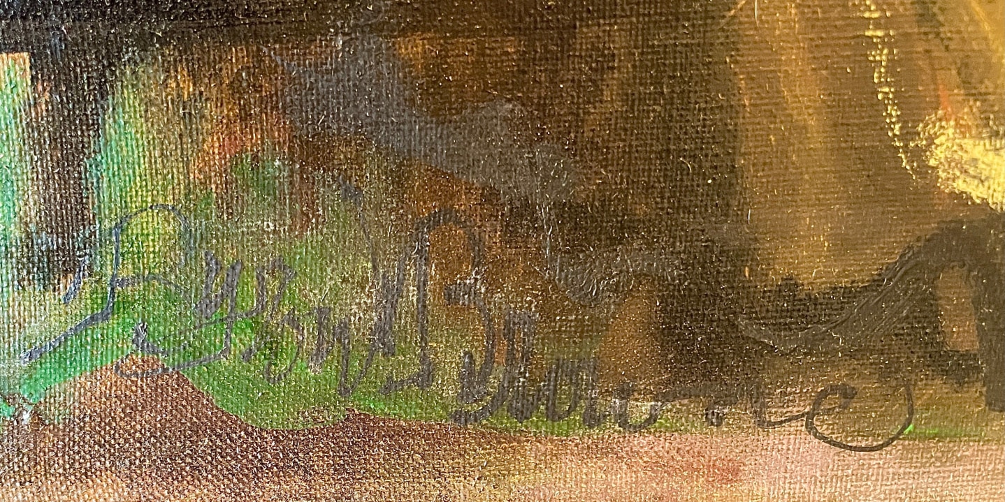 Image of signature on the &quot;Folk Singer&quot; oil painting by Byron Browne.