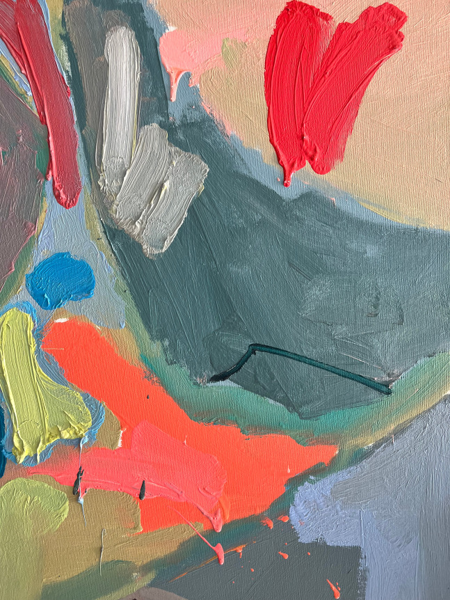 Image of detail on untitled abstraction (003) by Naohiko Inukai, in greens, blues coral and lavender.