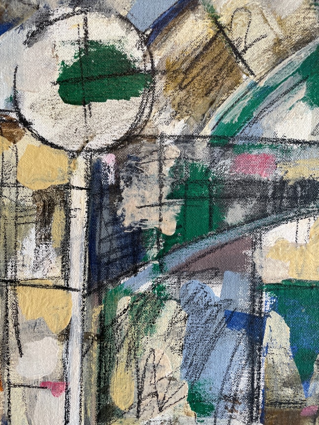 Closeup detail of abstraction in "Photography" painting by Robert Freimark.