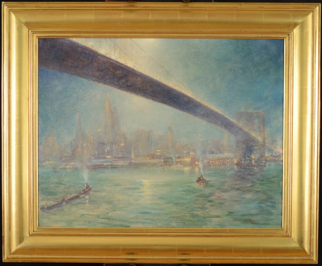 Gold colored frame on &quot;Bridge Nocturne&quot; painting by Johann Berthelsen.