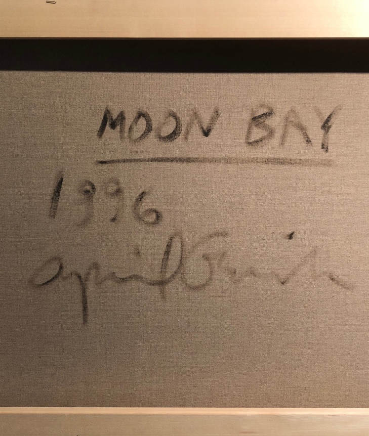 Image of verso signature, date and title of &quot;Moon Bay&quot; painting by April Gornik.