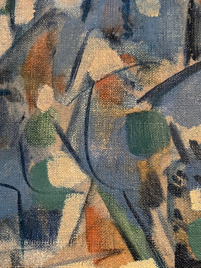 Detail of blue untitled abstraction by artist Carl Holty.