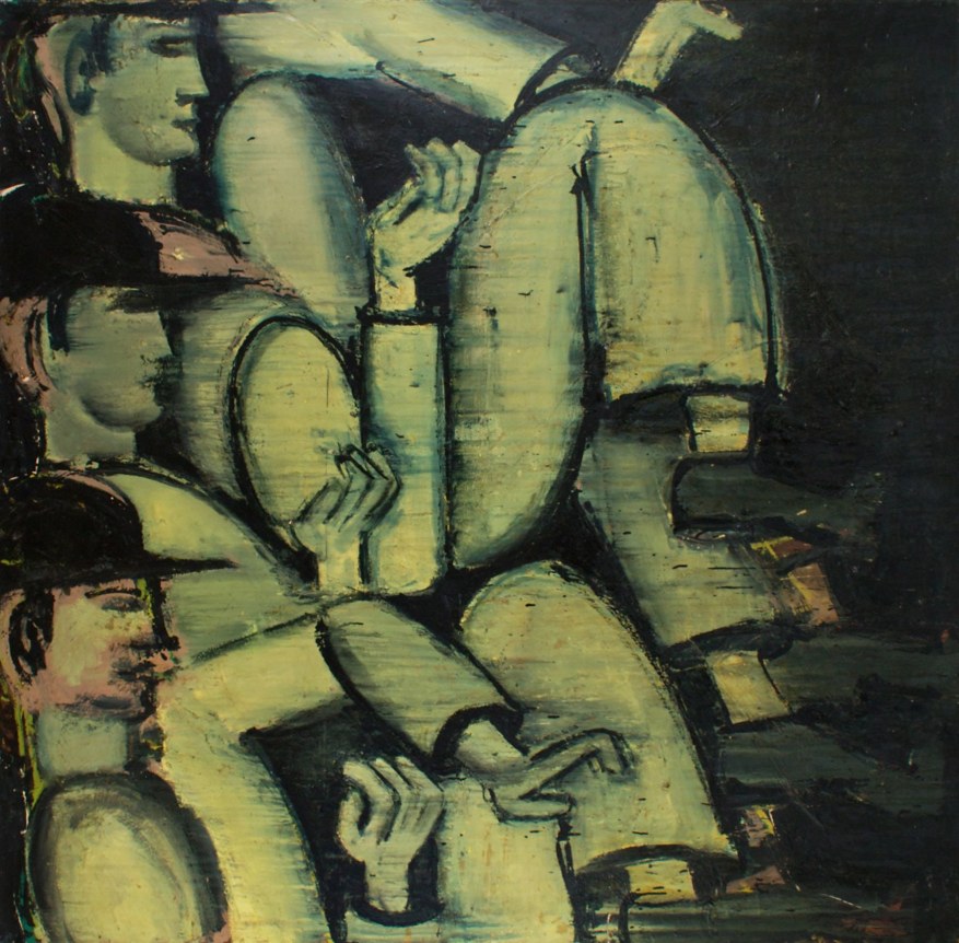 Image of oil painting entitled "Men Walking #1" by Lester Johnson.