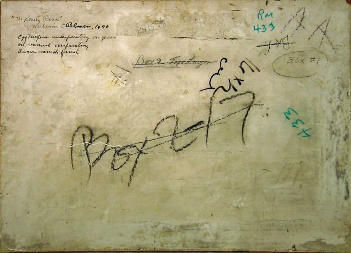 Verso of Lonely Road painting by William Palmer.