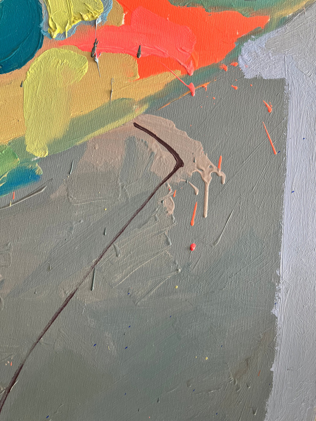 Image of detail on untitled abstraction (003) by Naohiko Inukai, in greens, blues coral and lavender.