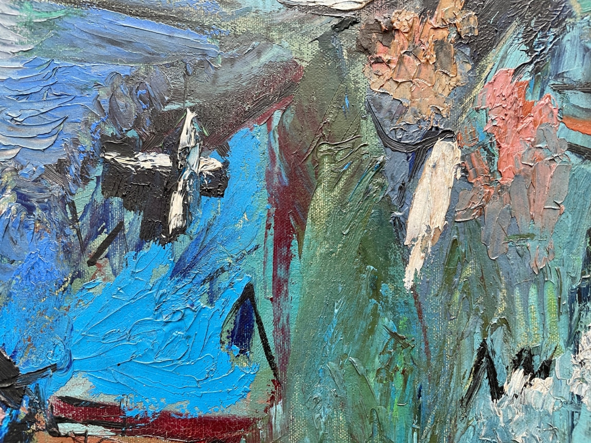 Closeup detail of "Subjective Farm Landscape" by Ralph Rosenborg.