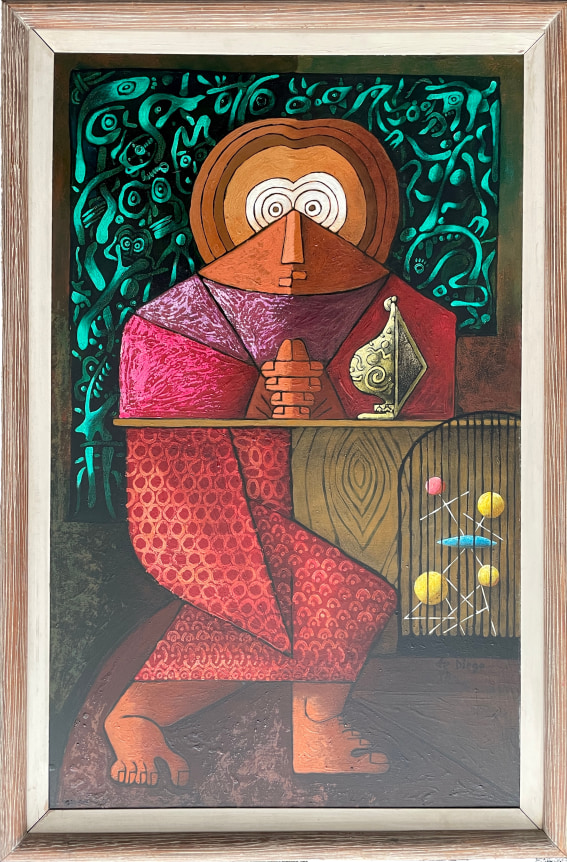 Image of wooden frame of &quot;St. Atomic&quot; painting by Julio De Diego.