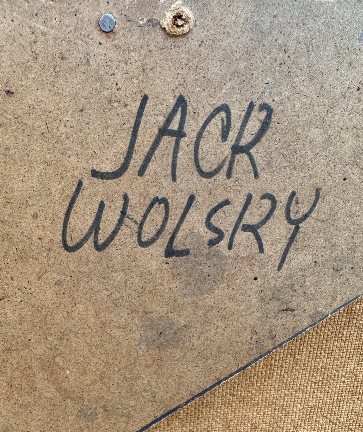 Image of verso signature on Series 67 No. 4 abstract oil painting by Jack Wolsky.