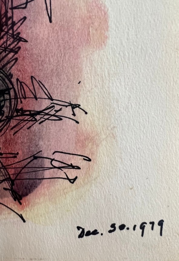 Image of date on untitled (147) by Hans Burkhardt, showing an abstract architectural element dated 1979.