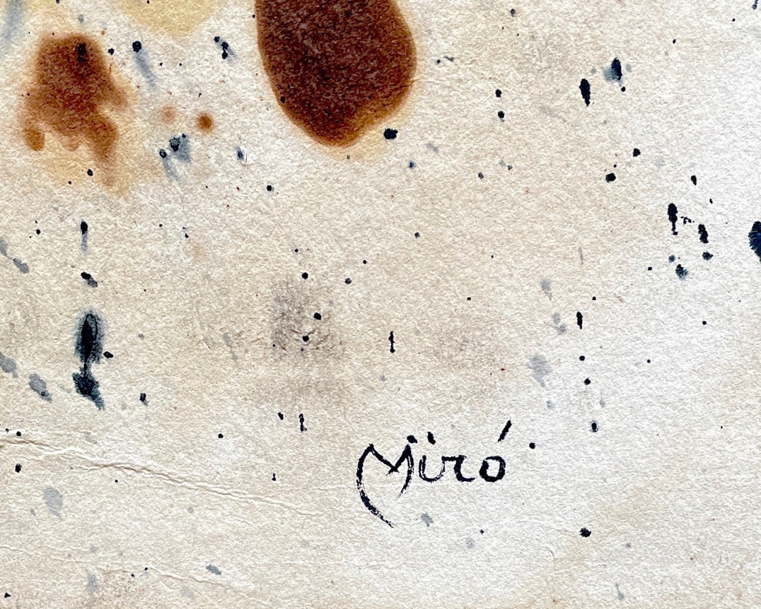 Image of signature on Joan Mir&oacute; 1967 abstract painting &quot;T&ecirc;te de femme&quot;.