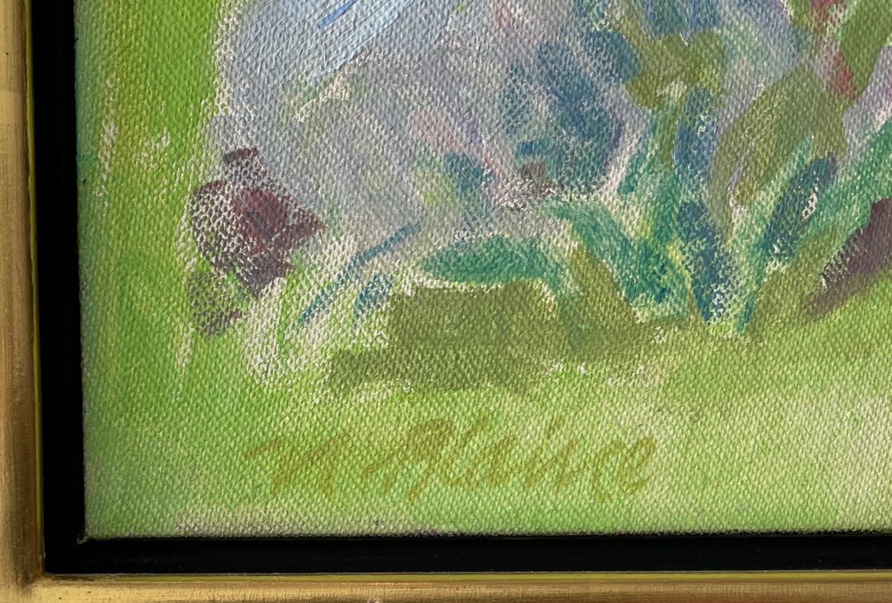Image of signature on oil painting "Summer, Quaker Hill" by Nell Blaine.