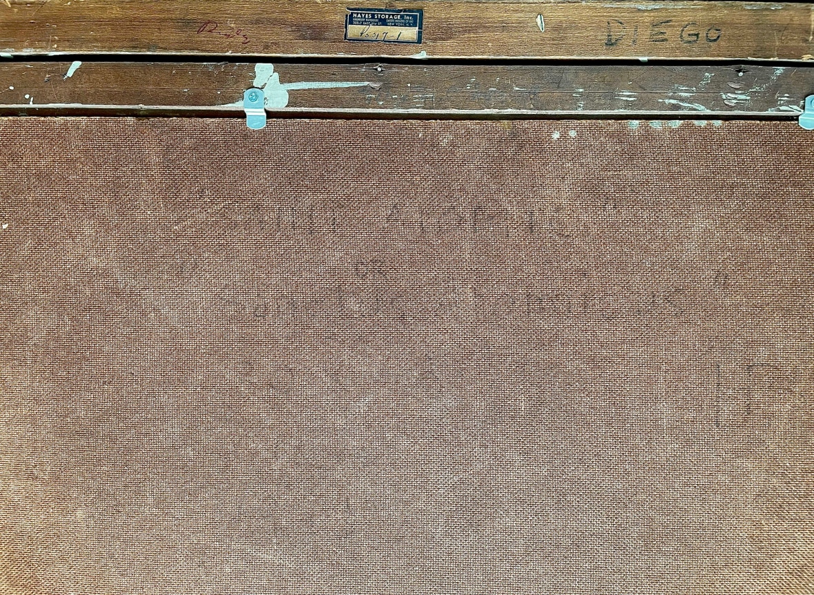 Image of pencil inscription on verso of &quot;St. Atomic&quot; painting by Julio De Diego.