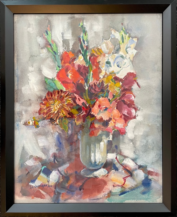 Image of black frame of &quot;Flower Arrangement&quot; painting by John Costigan.