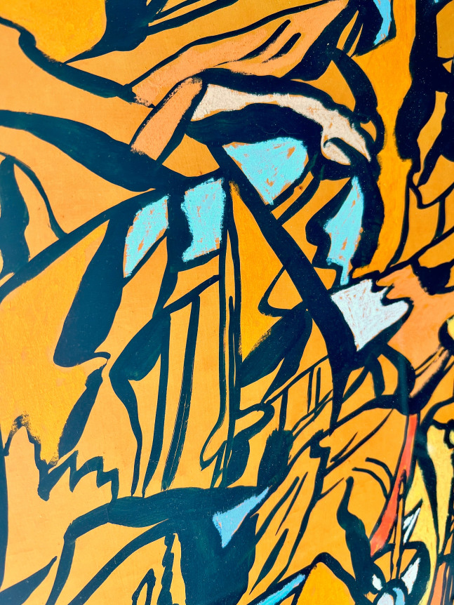 Detail image of orange acrylic and pastel abstraction by Fred Martin.