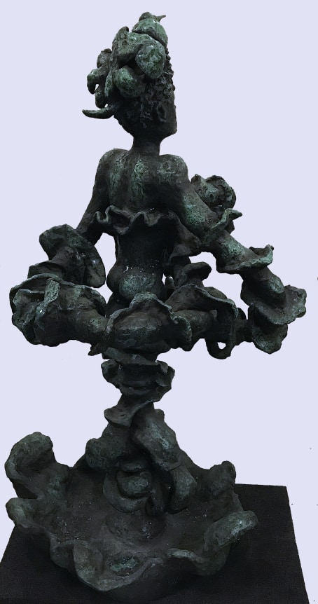 Back view of Yulla with Elaborate Head Piece sculpture by Yulla Lipchitz.