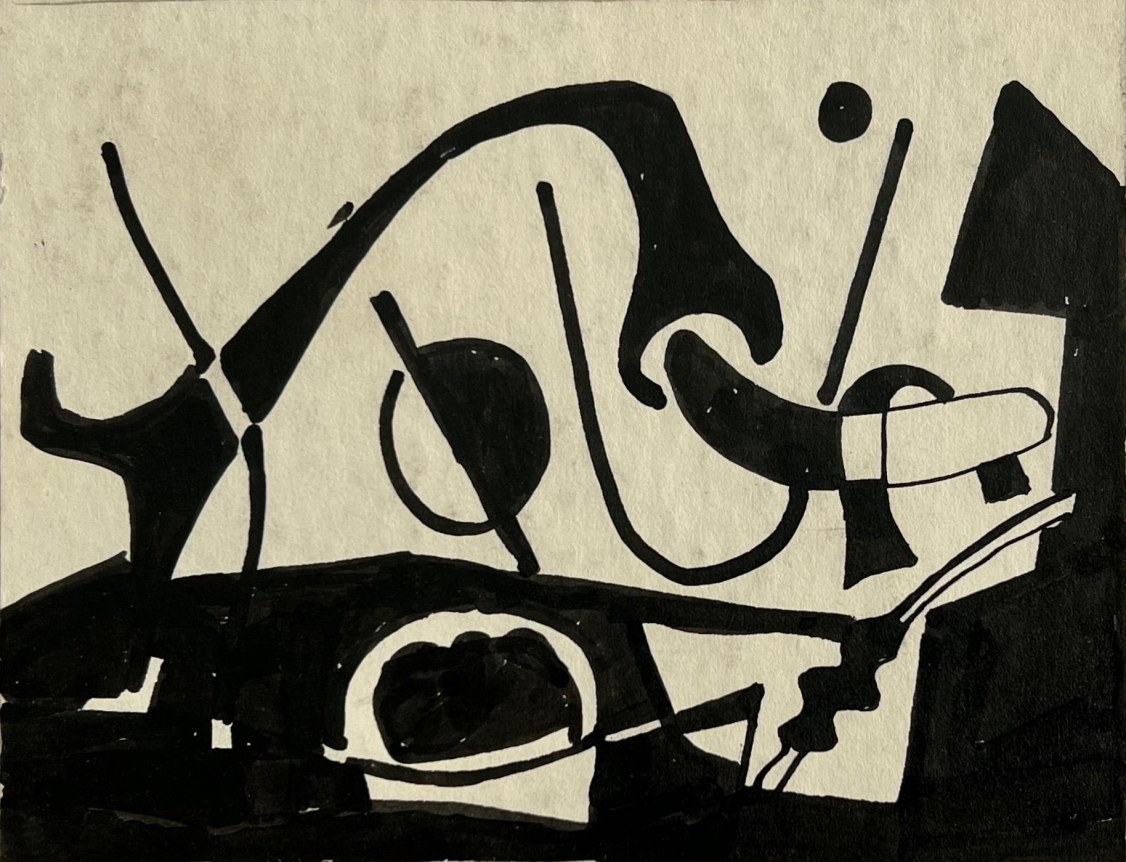 Image of untitled (003) abstraction by Vaclav Vytlacil depicting black and off-white abstract shapes.