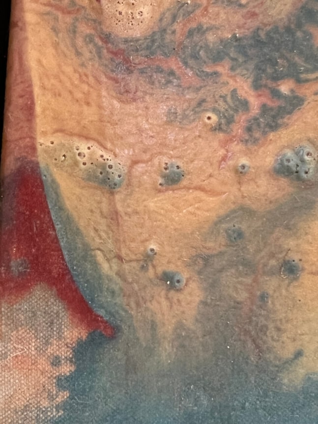 Closeup detail image of gold frame on Honshu by Walter Darby Bannard, an abstract painting.