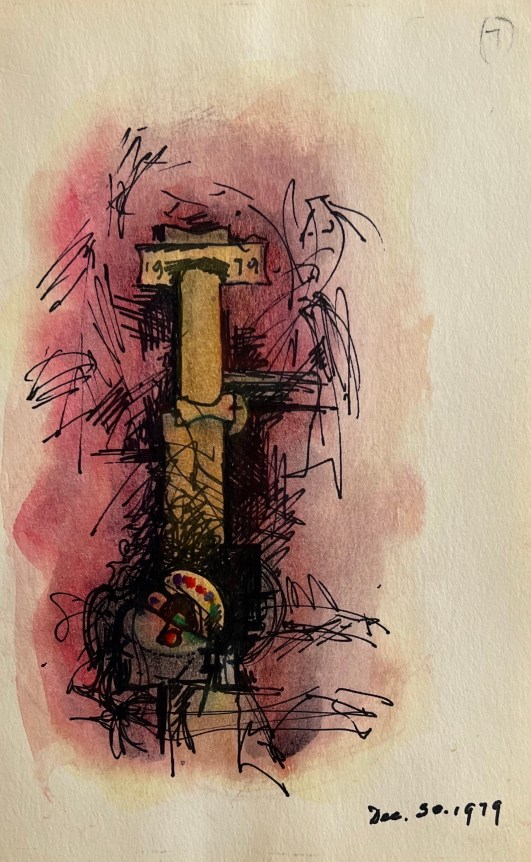 Image of untitled (147) by Hans Burkhardt, showing an abstract architectural element dated 1979.