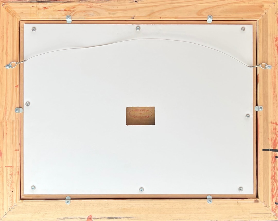 Image of verso of Louis Wolchonok's surrealist painting of a beach scene.