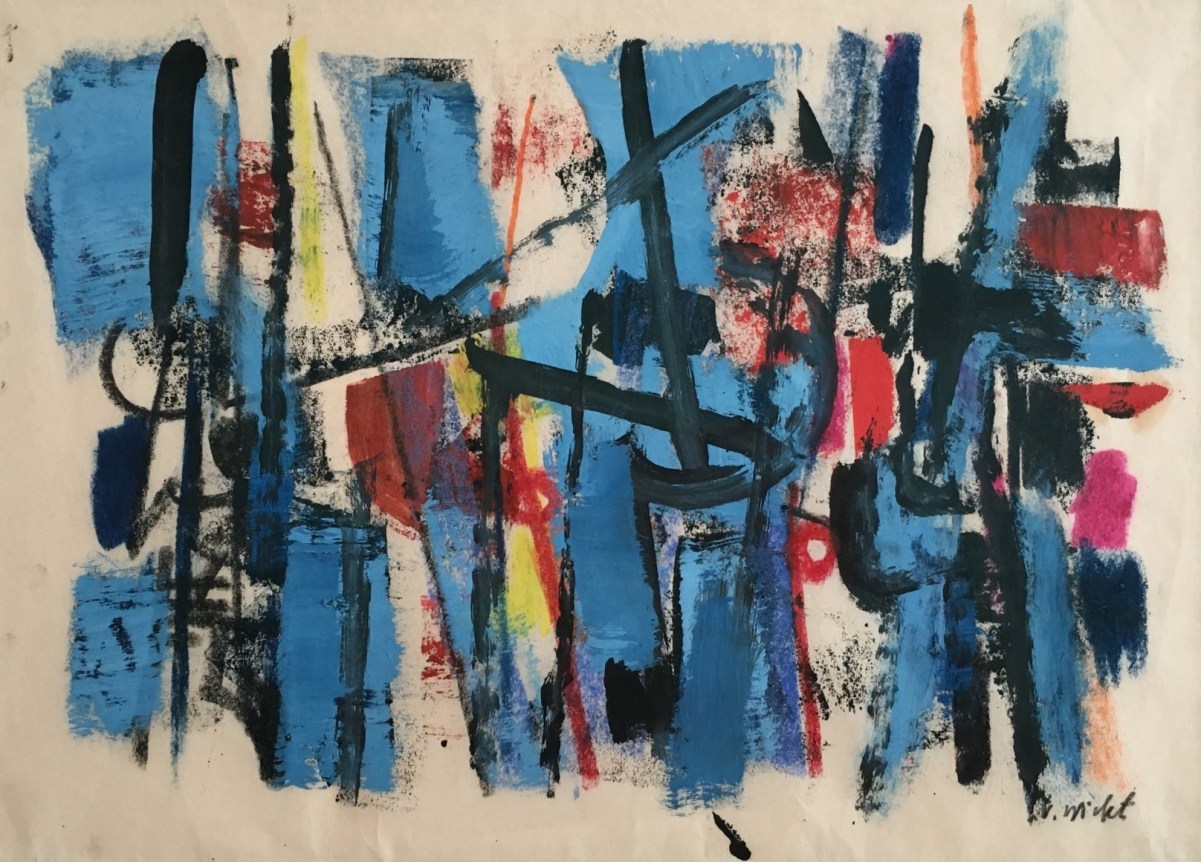 Image of sold John Von Wicht abstract mixed media painting on paper.