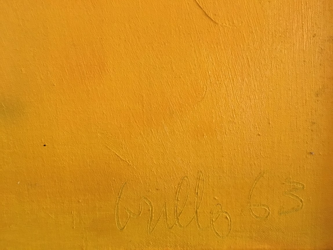 Image of inscribed signature and date on Untitled abstract oil painting by John Grillo.