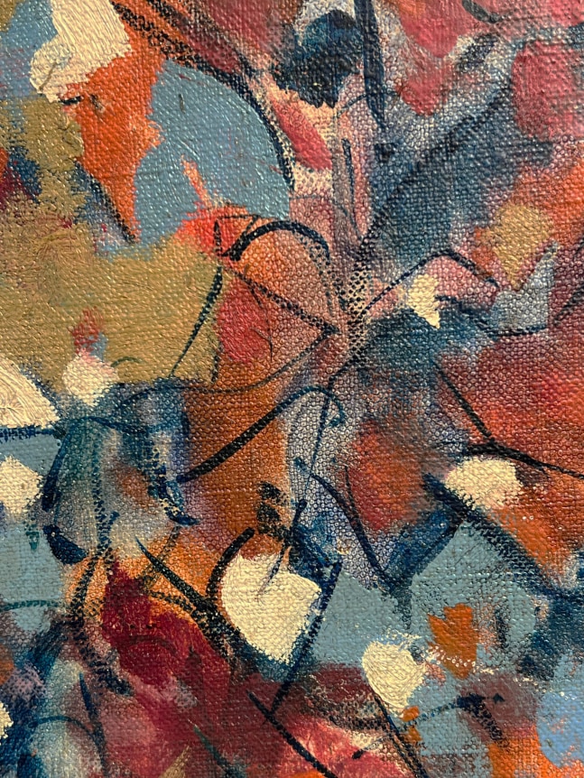 Detail of red untitled abstraction by artist Carl Holty.