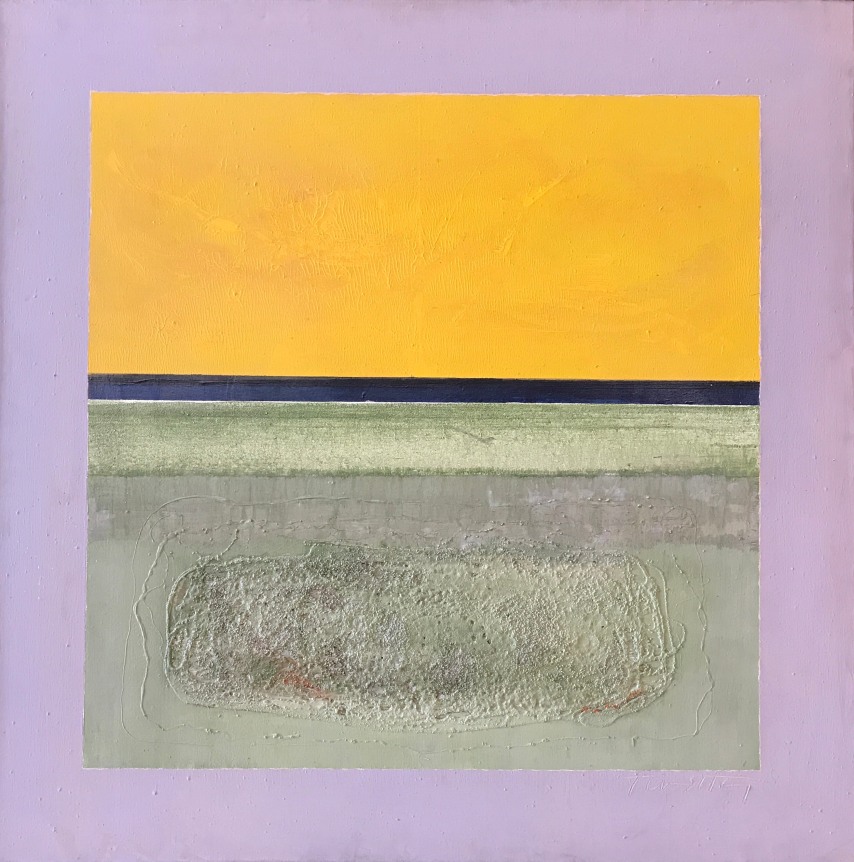Image of James Twitty's abstract sold painting titled &quot;Glynn&quot; in lavender, yellow, black and light green.