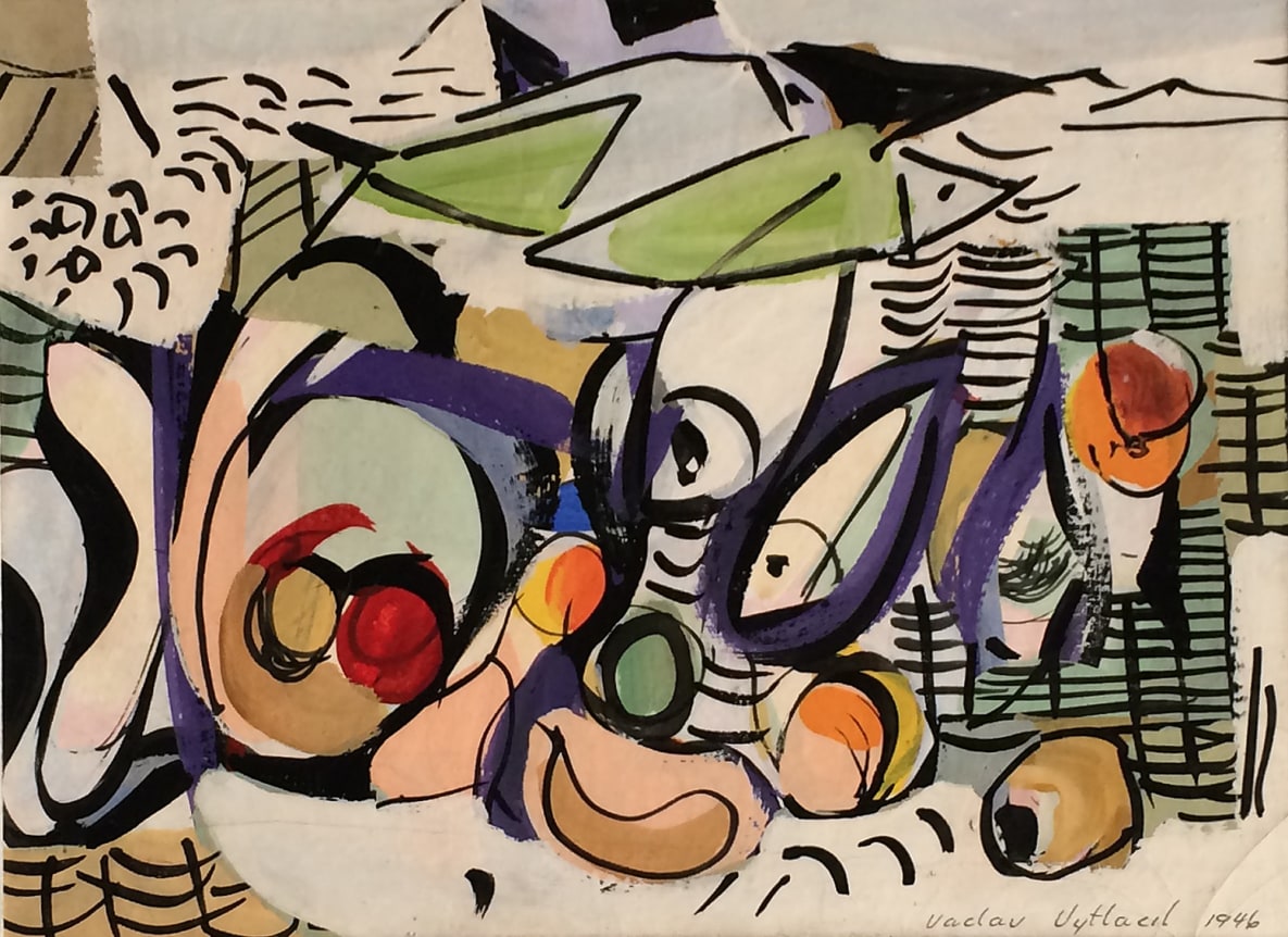 Image of sold Vaclav Vytlacil 1946 Still Life with abstract fish and fruit.