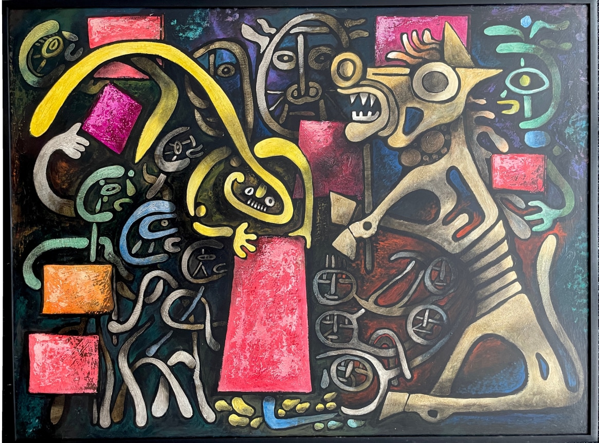 Image of black frame on &quot;Trojan Horse - Equestrian&quot; painting by Julio de Diego.