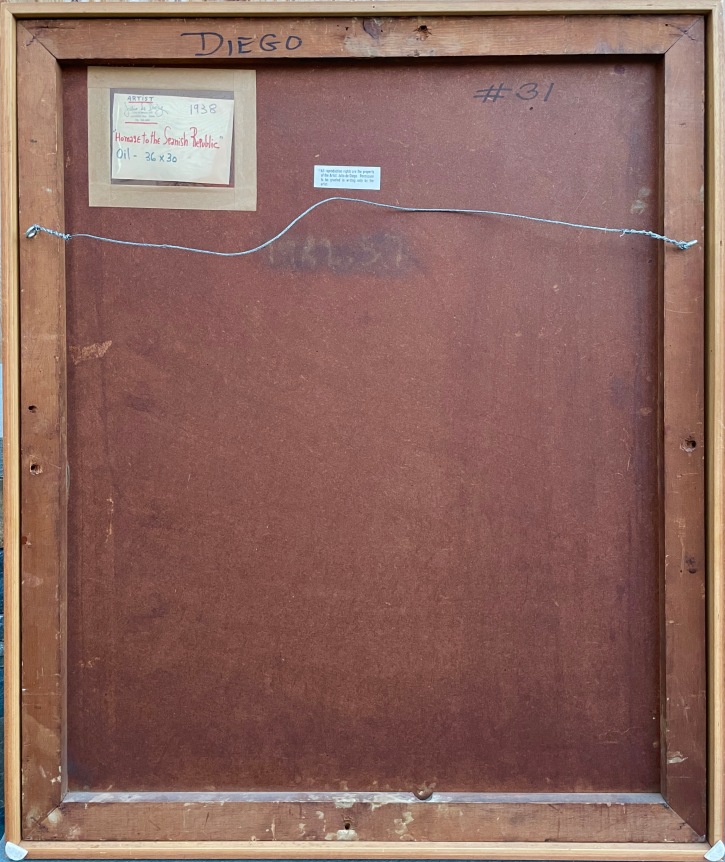 Verso image of &quot;Homage to the Spanish Republic&quot; 1938 oil painting by Julio De Diego.