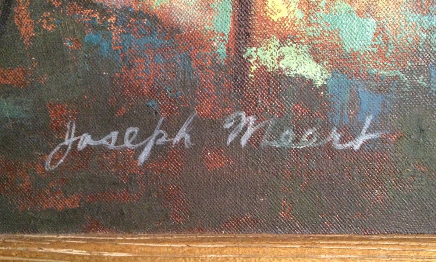 Signature on &quot;Transition&quot; abstract oil painting by Joseph Meert.