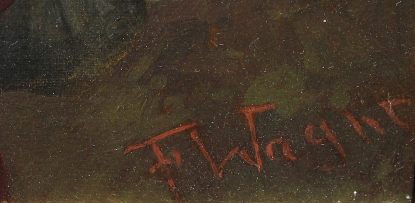 Signature on &quot;Girl in Elegant Dress&quot; by Ferdinand Wagner.