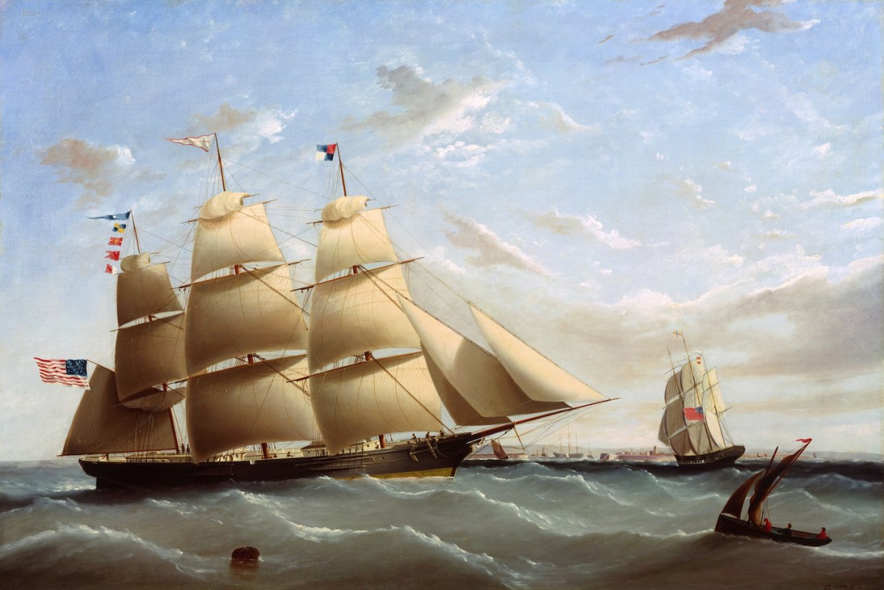 Image of sold oil painting showing the sailing vessel the Empress of the Sea under full sail by Frederik Tudgay.