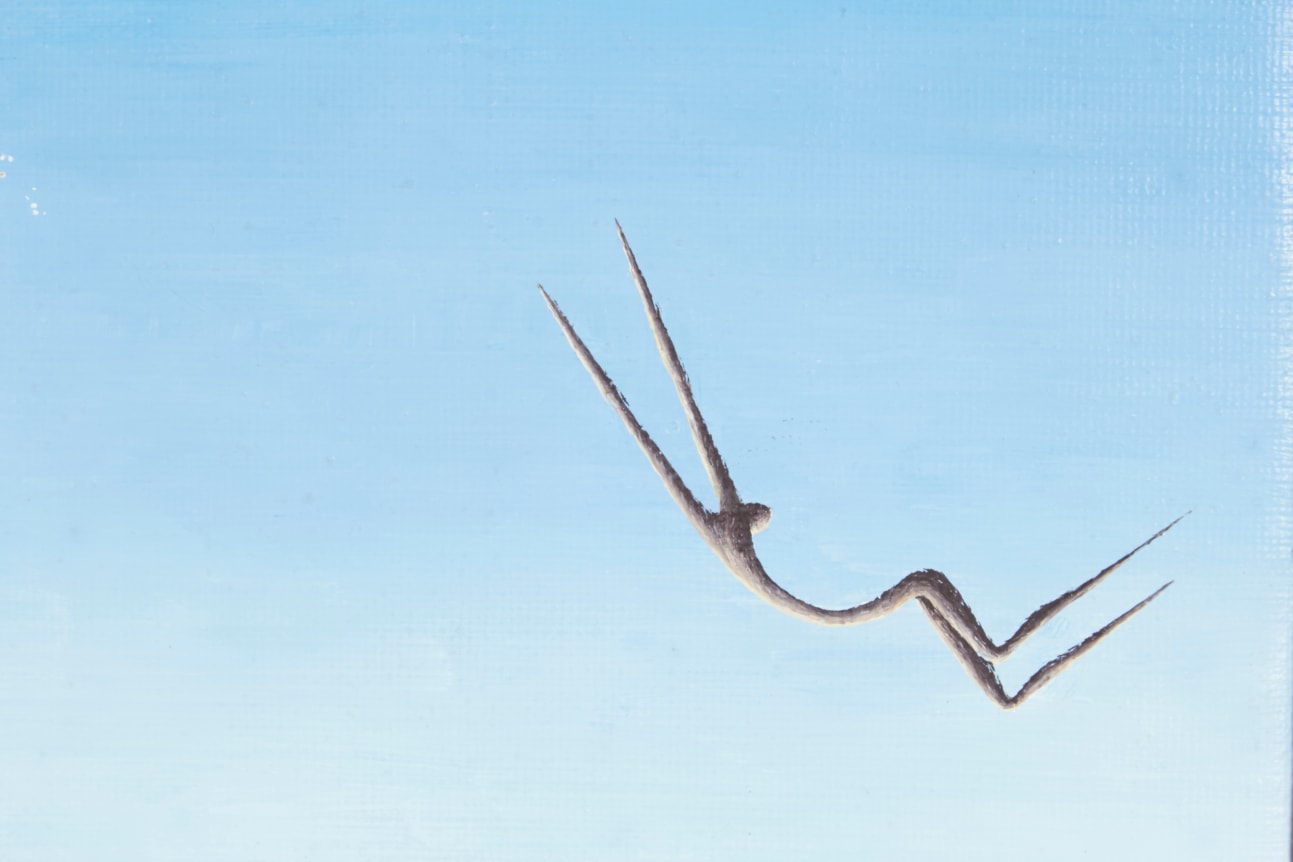 Surrealist Painting &quot;Party on Rubber Beach&quot; by George Broe, Close Up of Figure
