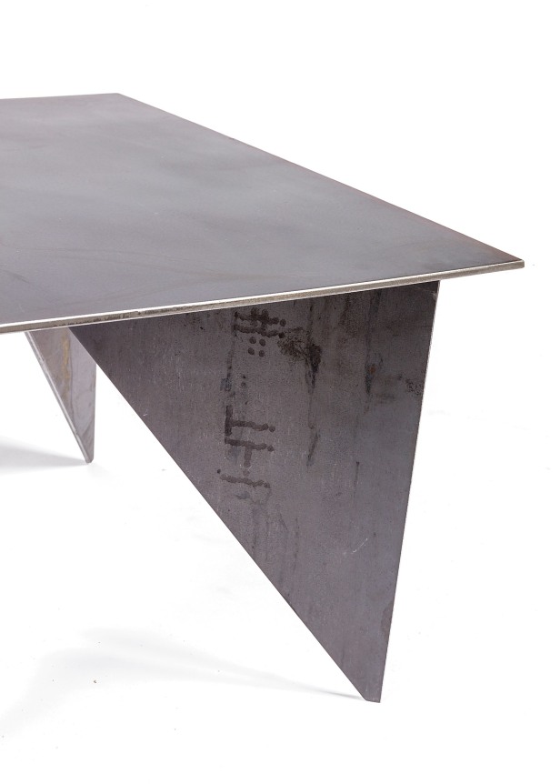 Artist Made Architectural Steel Table by Robert Koch, Side View Cropped