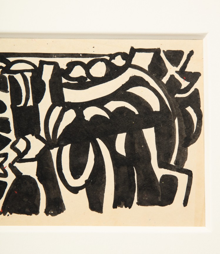 Nell Blaine Black &amp; White Ink Drawing on Paper &quot;Shooting Gallery&quot;