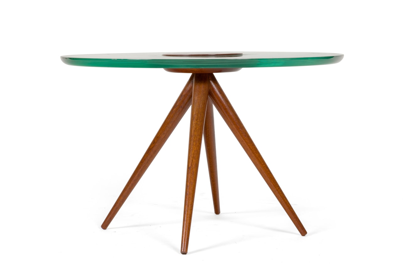 Italian Glass and Mahogany Round Occasional Table in the Manner of Pietro Chiesa, Side View