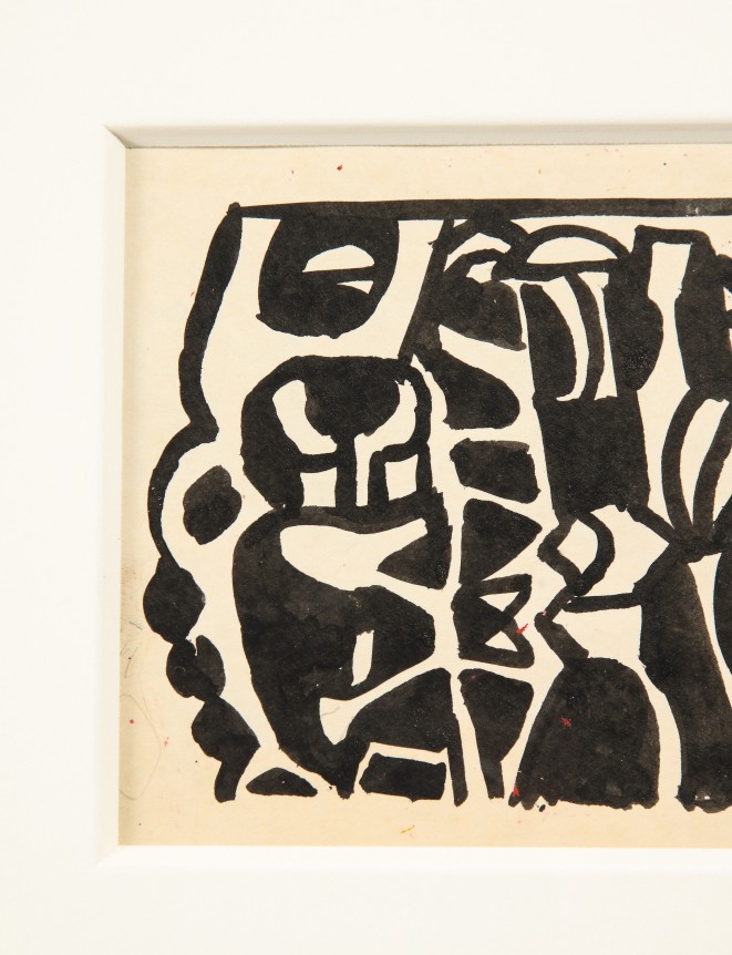 Nell Blaine Black &amp; White Ink Drawing on Paper &quot;Shooting Gallery&quot;