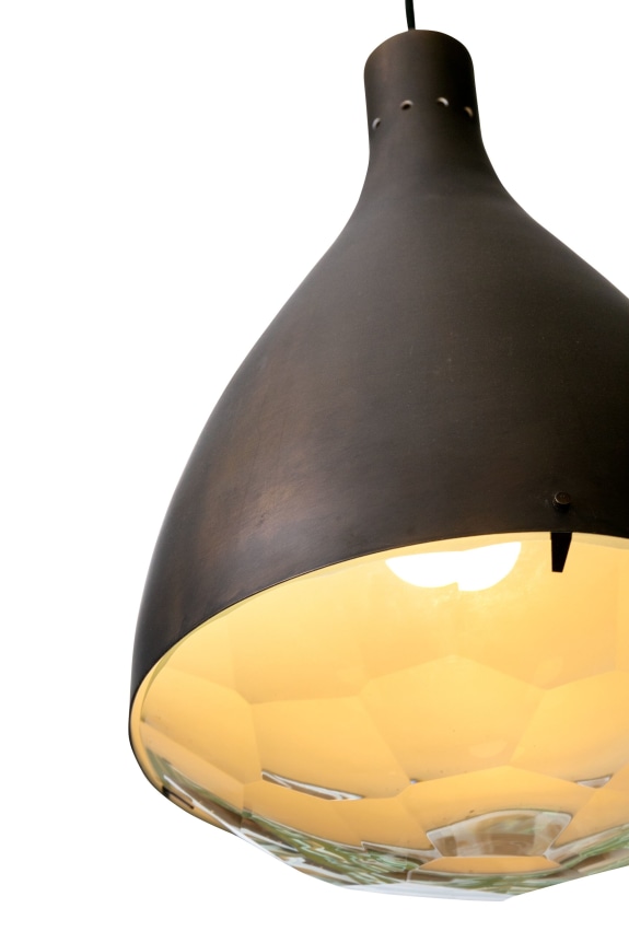 Italian Midcentury Style Chiseled Crystal Pendant Light, Side View