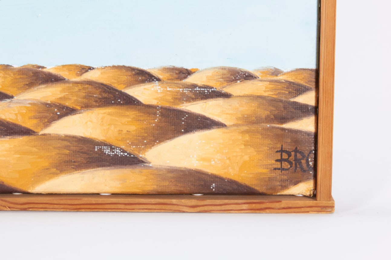 Surrealist Painting &quot;Party on Rubber Beach&quot; by George Broe, Close Up of Signature