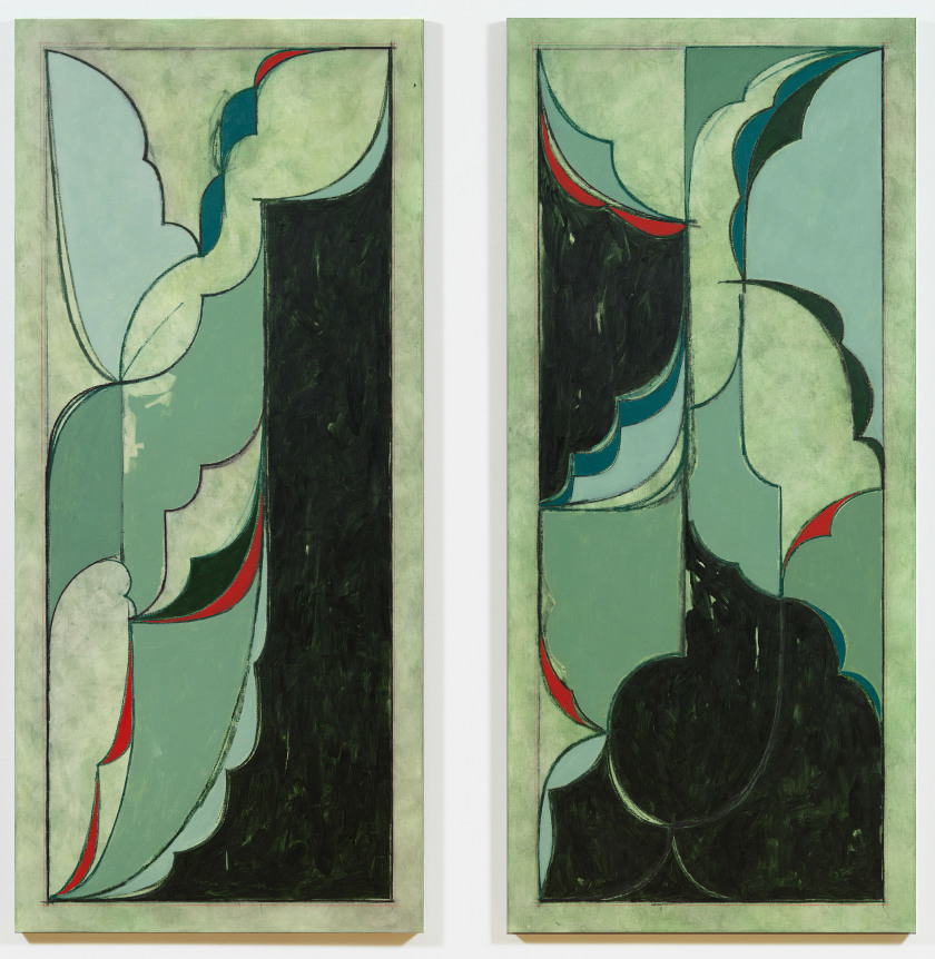 Kamrooz Aram Maghreb Drapery, 2020 oil, oil crayon, wax pencil and pencil on linen 85 x 82 inches (215.9 x 208.3 cm)