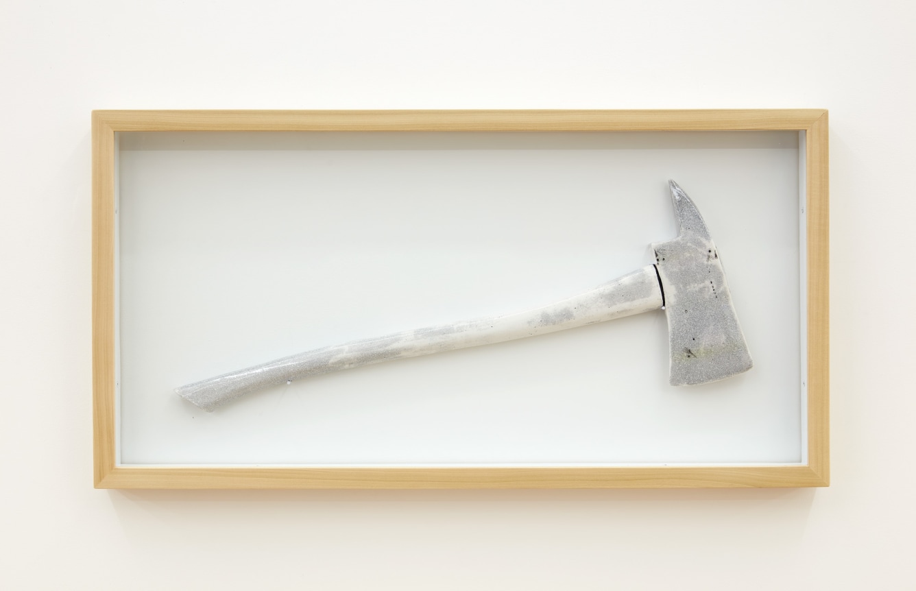 Break in case of emergency (White), 2022, porcelain and wooden box with glass