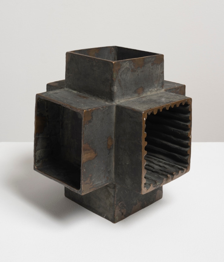 This is an image of a bronze sculpture made by Ruth Vollmer in 1964 titled: Interposed Cross (Series II).