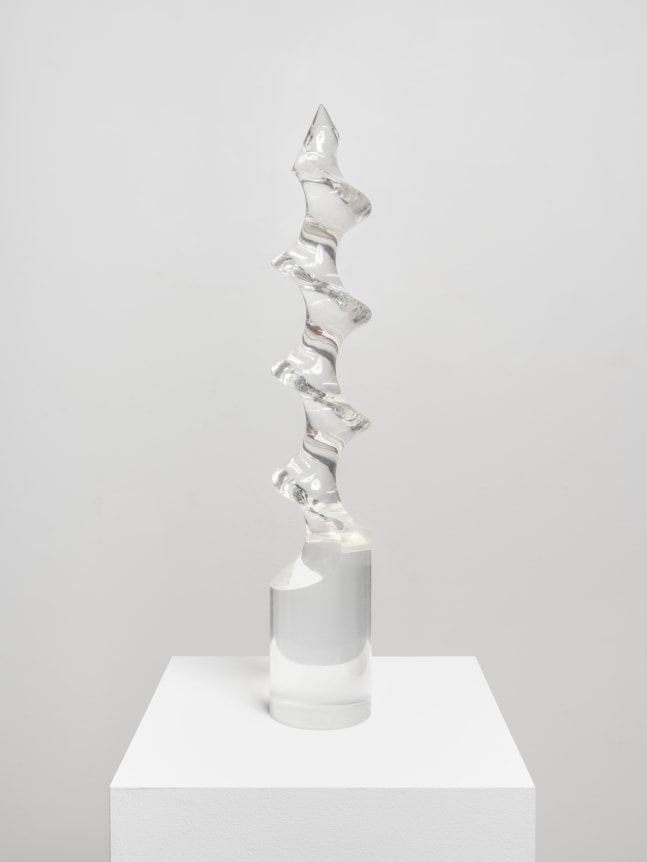This is an image of a clear acrylic sculpture made by Ruth Vollmer in 1973 titled: Small Archimedean Screw.
