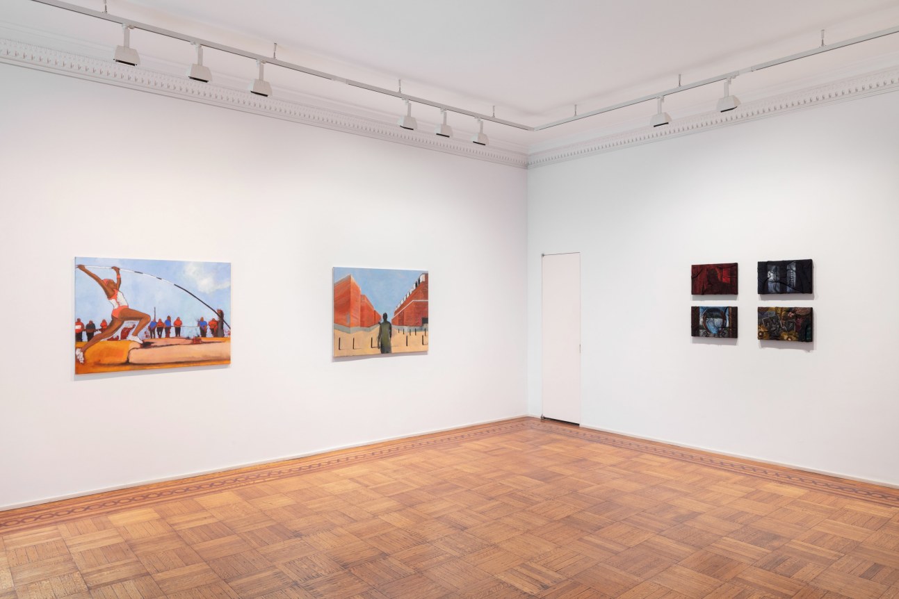 This is an installation view of the group exhibition co-curated by Tomashi Jackson at Tilton Gallery titled: Surprise!.